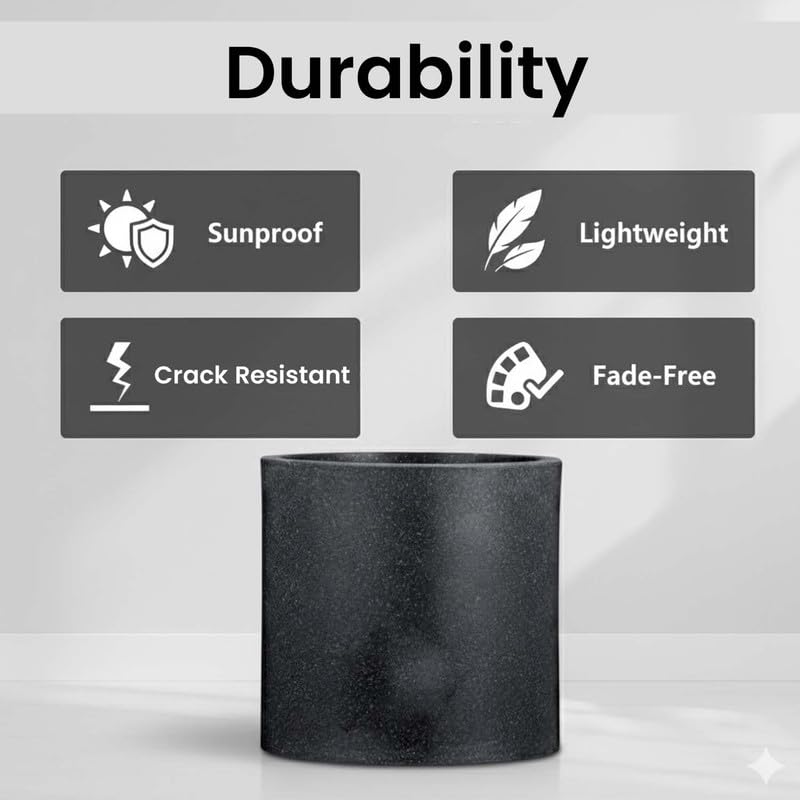 Image of Amazon Brand - Umi Tube 10 Inch Round Pots for Planter & Flowers Gamla - Lightweight, Durable Outdoor & Indoor Planters, Perfect for Balcony & Terrace Gardens (Black)