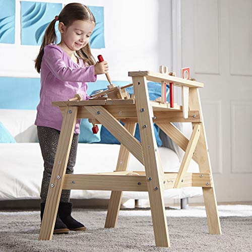 Melissa & Doug Solid Wood Project Workbench Play Building Set - Steam Toy, Wooden Kids Work Bench, Toy Tool Bench #TOP7