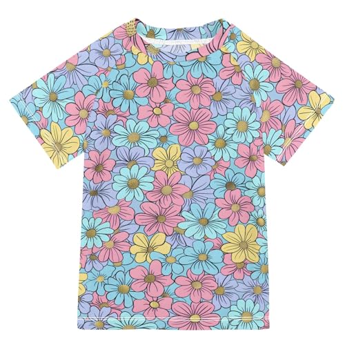 ALAZA Kids Rash Guard Boys Toddler Swim Shirts Short Sleeve Spring Flowers UPF 50+ 3T