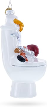 Fix It Plumber Throne with Plunger and Wrench Glass Christmas Ornament