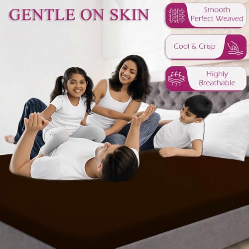 Image of The Furnishing Tree Single Size Mattress Protector 80x38 Inch | 100% Waterproof, Cotton Feel, Breathable & Hypoallergenic | Fitted Bed Cover (Fits Up to 10 inch) | 1 Year Warranty, Coffee