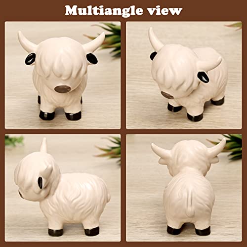 Tuitessine Highland Cow Figurines Ceramic Decor Highland Cow Statue Scottish Toetom Cattle Ornament Gifts Farm Home House Desk Accessories Office Animals Table Sculptures Decoration(White) #TOP3
