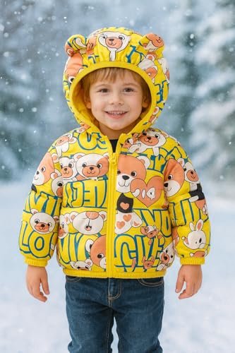 Image of Bold N Elegant Kid's Standard Length Polyester Winter Dinosaur Bomber Jacket Hoodie Puffer Quilted Jacket Coat for Baby Boys and Girls