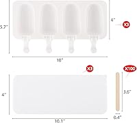 Vista 2 de Juego de 3 moldes para paletas con tapas y 100 palitos de paletas de madera, tamaño estándar, 4 cavidades, moldes de silicona para hacer cakesicles