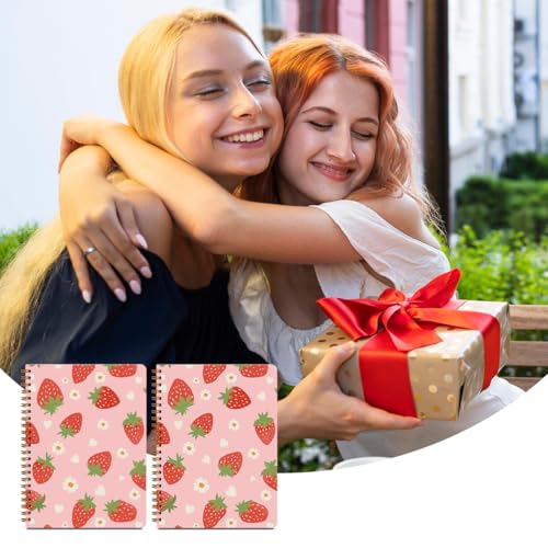 Image of MQBMQB 2Pcs Strawberry Pink Spiral Notebooks for Women, Notebook College Ruled, Pink Notebook Travel Journal for Writing, Cute Diary Strawberry Gifts for Women, A5(8.3x5.8inch)