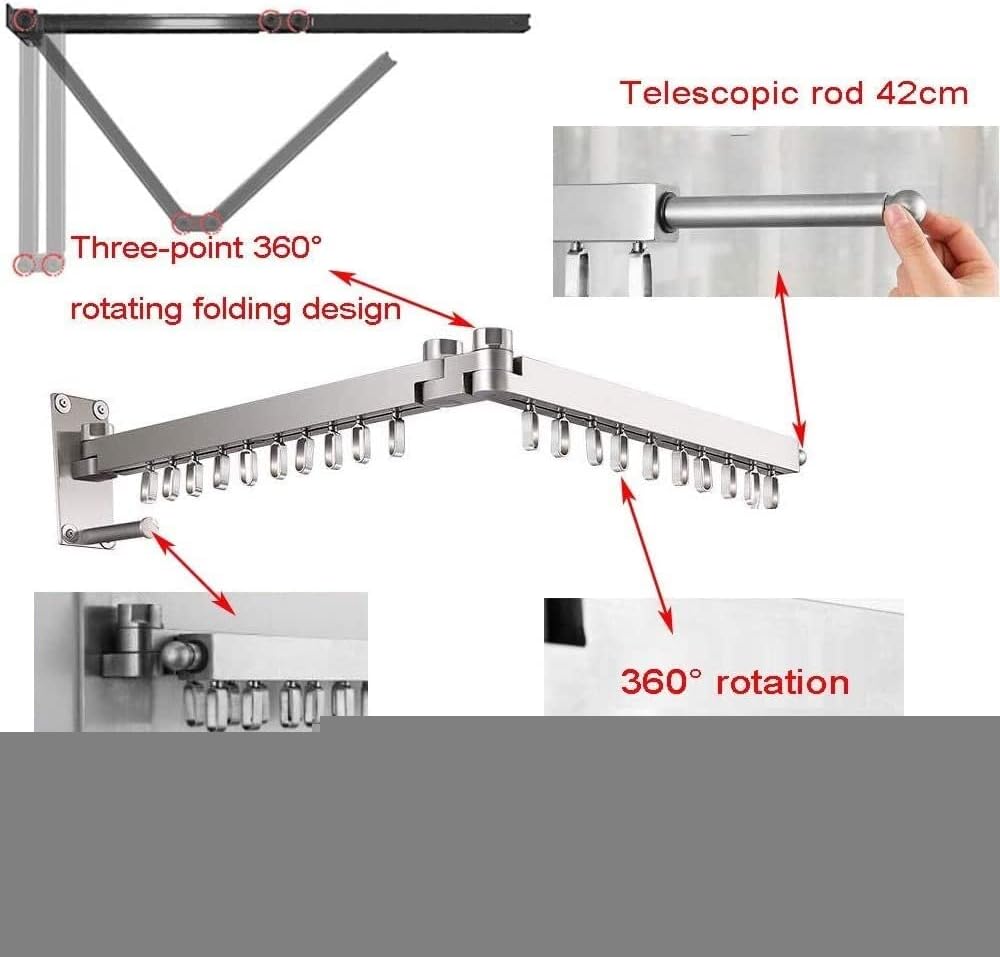 Wall Folding Laundry Drying Rack, Space Saving Bathroom Towel Bar Stainless Steel Dryer Home Rotatable Extendable Airer Drying Rack