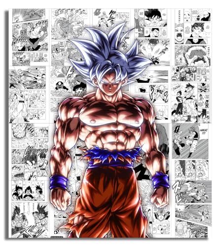 Image of Moment Prints Goku Manga Collage Poster Set - Set of 20, 210 mm x 297 mm, W /Self-Adhesive, Premium-Quality Posters, 300 GSM Paper, Posters For Anime Fans (Goku Manga 1) - Glue Dots Included, Cardstock