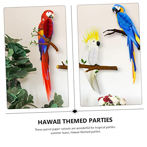 KITANDOVE 3pcs Tropical Birds Honeycomb Paper Cutouts Parrot Paper Honeycomb Decorations for Party Supplies Ideal for Birthdays Tropical Themes and Celebrations