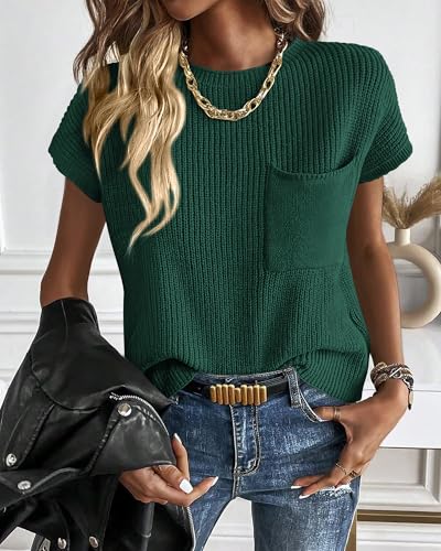 Image of KIRUNDO Summer Fall Short Sleeve Sweater for Women 2026 Casual Sweater Vest Cotton Knit Pullover Tank Tops Fashion Clothing