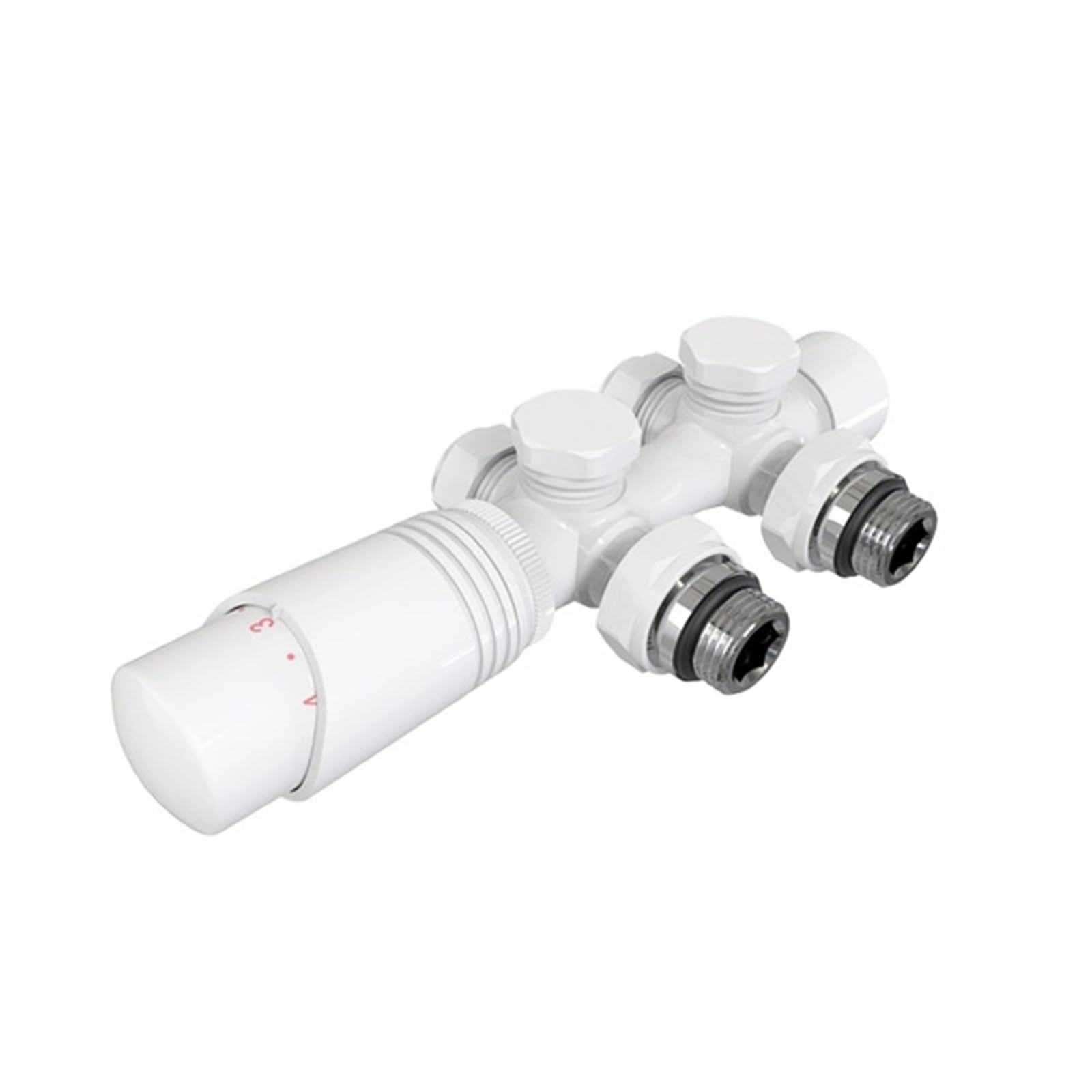 Heizkörperthermostat Heizkörper Durchgangsventil Eckventil 1/2 zoll φ15&16 Hahnblock Heizkörper Thermostat für Badheizkörper Handtuchheizkörper Mittelanschluss Multiblock Set (Weiß)