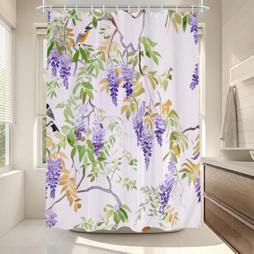 Rideau de douche 160x200cm violet en polyester imperméable lavable Fleur - 3