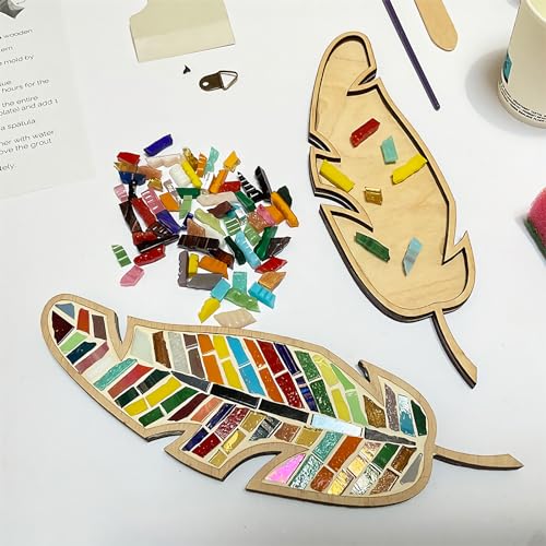 DIY Mosaic Kit, Creativity DIY Mosaic Family Kit, Bright Feather DIY Mosaic Kit for Adults, Christmas Feather Home Decor Gifts, Glass Mosaic Arts and Craft Kit for Kids (Blue Bird)