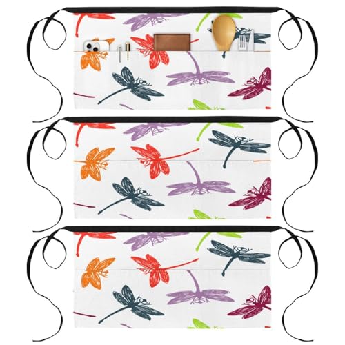 Demi-tablier de cuisine lot de 3 tabliers courts chef bar restaurant motif libellule