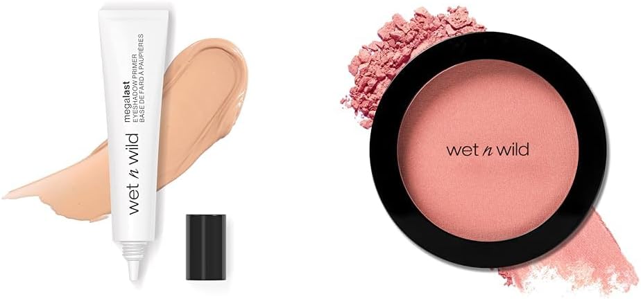 Megalast Eyeshadow Primer and Color Icon Blush Cruelty-Free Makeup Bundle with Vitamin E Enriched Primer and Jojoba Oil Infused Blush