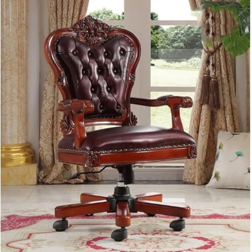 Image of Lakdi The Furniture Director & ExecutiveOffice Chair Luxury Premium Leatherette with Hand-Carving and Adjustable Height & Solid Wood Base and Wooden Polish - 111011298 Brown