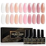 Shining She Jelly Gel Nail Polish Kit - 10 Color White Nude Pink Sheer Nail Polish, Transparent, Soak-Off UV/LED Gel for Nail Art Salon DIY Home, 8ML