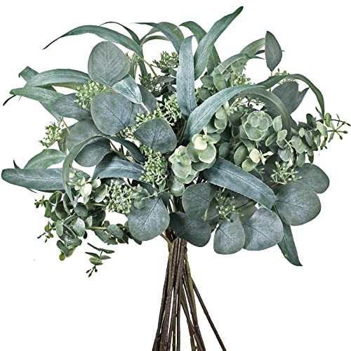 Winlyn 14 Pcs Artificial Eucalyptus Leaves Stems Bulk Faux Greenery Stems Green Branches Seeded Eucalyptus Plant For Floral Arrangement Vase Centerpieces Bouquets Wreaths Wedding Holiday Greens Decor #TOP30