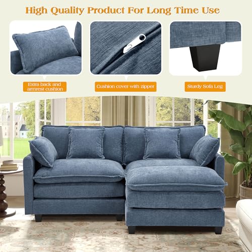 Image of 77.6 inch Modular Sectional Sofa,Loveseat Couch for Living Room, Modern Deep Seat Sofa 2 Seater Chenille Fabric Comfy Cloud Couches with Throw Pillows & Ottoman for,Apartment