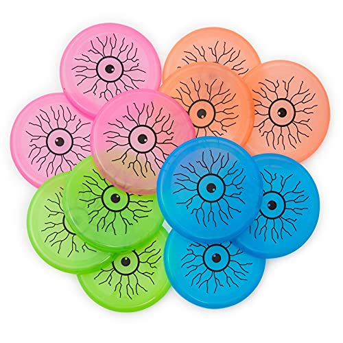 Juvale Mini Flying Discs, Glow in The Dark, Eyeball Design, 4 Colors (3.9 in, 12 Pack)
