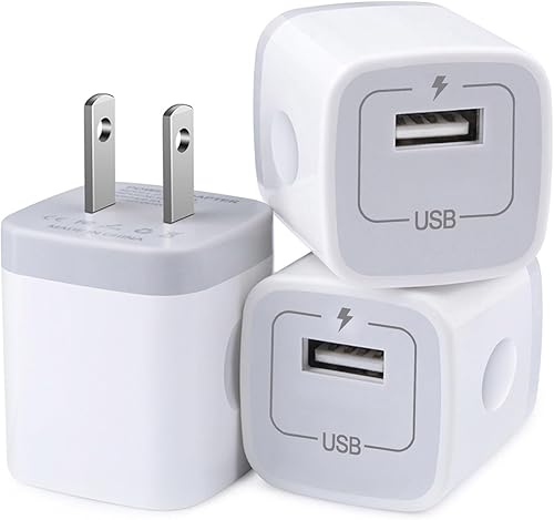 Cargador de pared USB, bloque de cargador, paquete de 3 cubos de carga de 1A5 V de un solo puerto para iPhone 14, 13, 12, 11 Pro Max, SE, XRXSX,