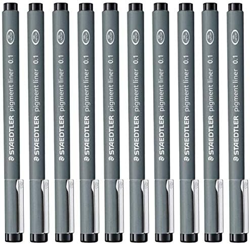 Staedtler 0.1 mm Pigment Liner Fineliner Sketching Drawing Drafting Pens Pack of 10