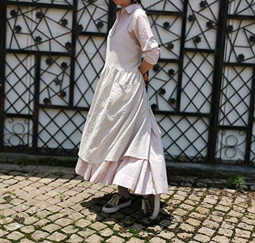 Cotton Linen Criss Cross Back Apron with Pockets for Women Japanese Korean Cute Style Smock Pinafore for Kitchen Cooking Baking Gardening Painting Beige