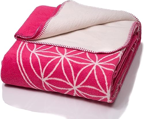 Glart Gosig filt, livets blomma rosa-ecru XL, 150 x 200 cm, extra fluffig som sofföverdrag till soffa, yoga filt, filt, plysch soffskydd