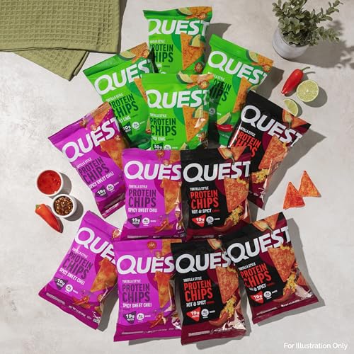 Image of Quest Nutrition Tortilla Style Protein Chips, Spicy Variety Pack, Chili Lime, Hot & Spicy, & Spicy Sweet Chili, 12 Count (3 Each Flavor)