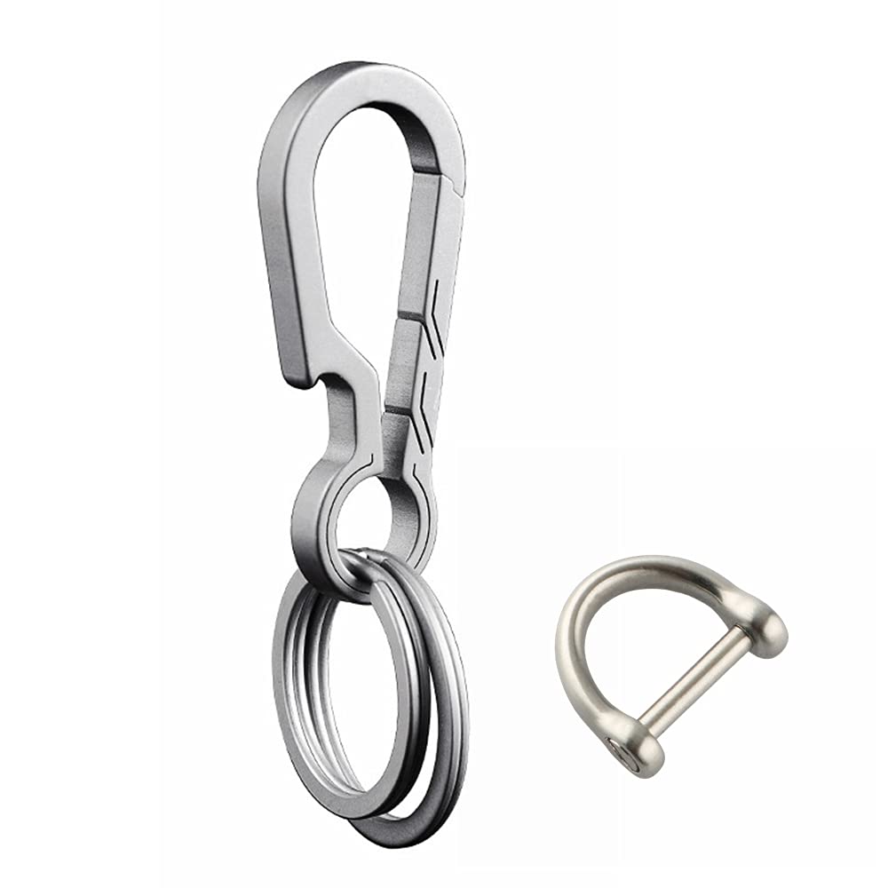 Titanium Key Chain with Stainless Steel Key Rings Carabiners Solid Keychain for Men Women
