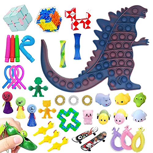 38 Pcs Sensory Toys Pack, Sensory Fidget Toys Set, Stress Relief Simple Dimple Fidget Toys, Sensory Toy Set Anti-Anxiety Toy Puzzle Game Board Squeezing Toy for Kids Adults