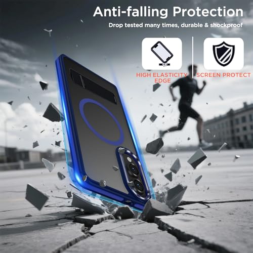 Image of MALEWOLF for Samsung Galaxy S25 Edge Case, Non-Slip Phone Case with Invisible Kickstand [Fits for Magsafe], Ultra Slim Translucent Cover for Galaxy S25 Edge, Mil-Grade Drop Protection (Darkblue)