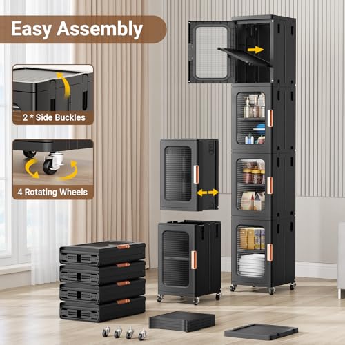 Image of BROVIEW 3-Tier Tall Narrow Storage Cabinet Organizer, Slim Bathroom Cabinets with Adjustable Shelves and Doors, Plastic Kitchen Pantry Organizers and Storages for Small Space, Laundry, Black