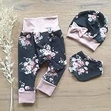  ANGEBOT Set - Hose, Schleifenmütze, Halstuch - Dunkelgrau Rosen (Rose)) Baby Mädchen