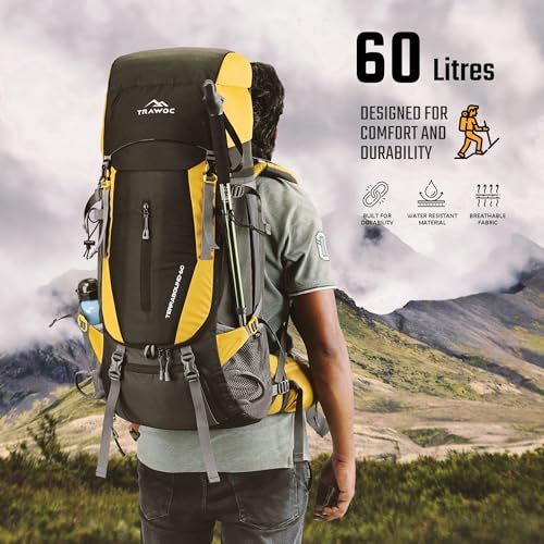 Image of TRAWOC TERRABOUND 60 Liter Camping Backpack Trekking Hiking Ruckssack Travel Bag Front & Top Loading Laptop /Rain Cover /Shoe Compartment, HK014