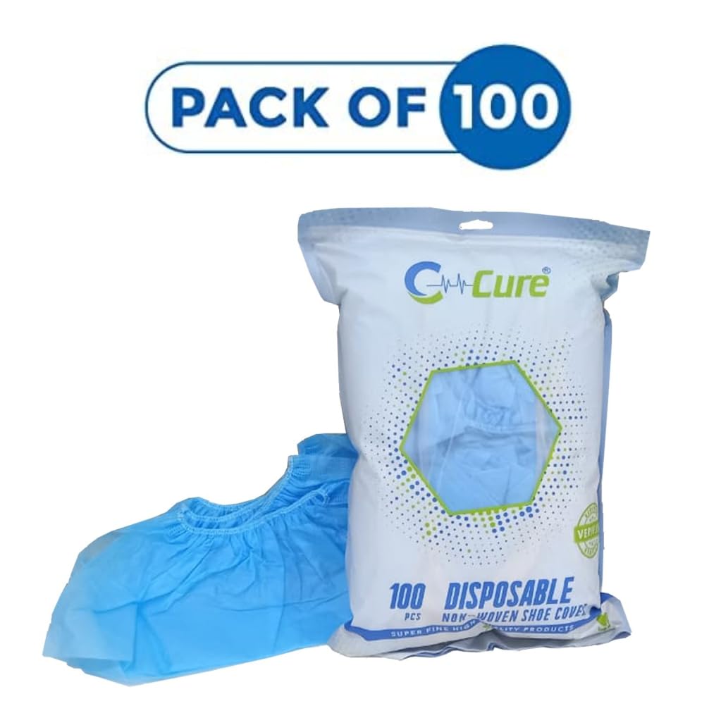 C-Cure® Disposable Shoe Cover Non Woven Anti Slip,Durable & Water Resistant(Not Water Proof), Hospital & Home Use Shoe Covering for Cleanliness, Free size, Blue (Pack of 100pcs) C-Cure® Disposable Shoe Cover Non Woven Anti Slip,Durable & Water Resistant(Not Water Proof), Hospital & Home Use Shoe Covering for Cleanliness, Free size, Blue (Pack of 100pcs)