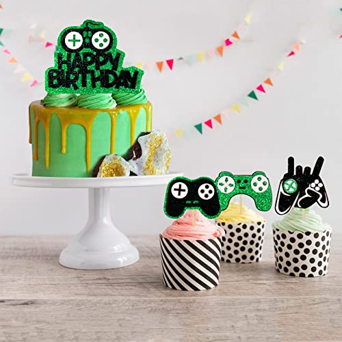 31 Pieces Cake Toppers Birthday Video Game Cake Toppers Gaming Decoration Cupcake Cake Birthday Cake Toppers Boys Kids Cake Toppers For Kids Birthday Game Theme Party Decoration(Green) #TOP5