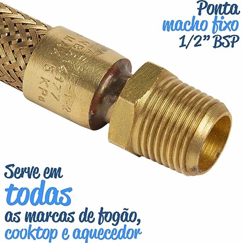 Mangueira Gás Encanado 1,0m (Flexível de Tomback NBR 14177) + Adaptador para Fogão ou Forno + Regula