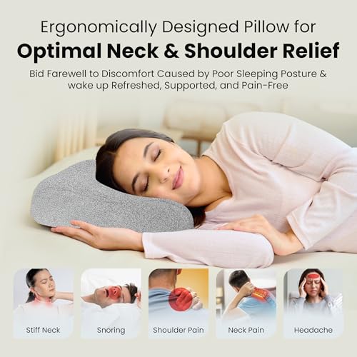 Image of CareFoam Memory Foam Cervical Neck Pillow | 2 Years Warranty | Pain Relief Sleep, Improves Posture Spinal Alignment, Neck Pain Relief | 19 x 11 x 3.5 Inch | Black Melange Cover | Pack of 1