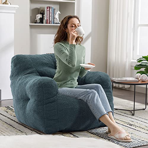 Recaceik Tufted Soft Stuffed Bean Bag Chair With Filler, Fluffy Lazy Sofa, Imperial Lounger Giant Bean Bag For Bedroom, Living Room, Green #TOP1