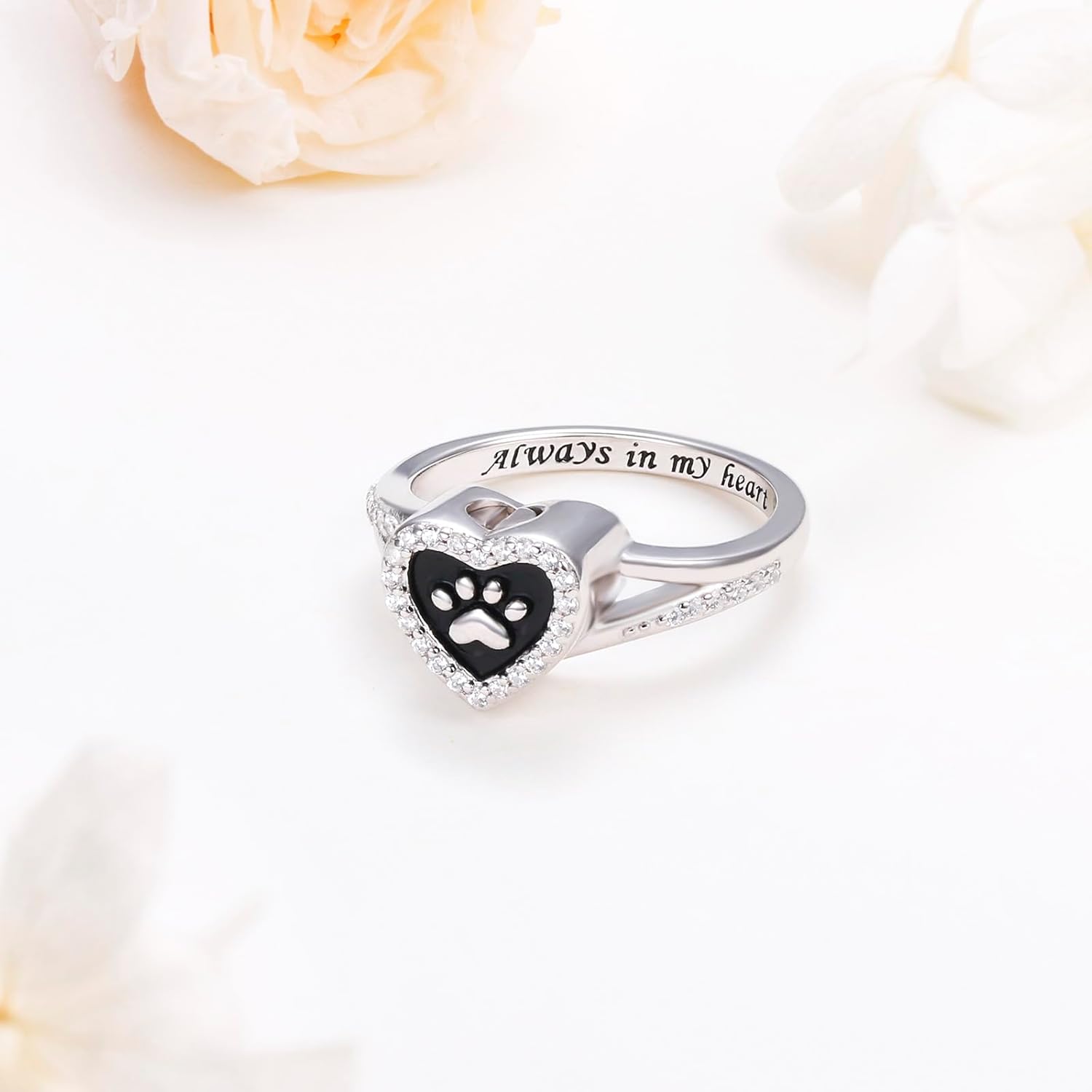 Heart Cremation Urn 925 Sterling Silver Hold Loved Ones Pets Ashes Paw Print Ashes Forever in My Heart Memorial Keepsake Dog Cat Claw Ring for Women Jewelry - Image 4