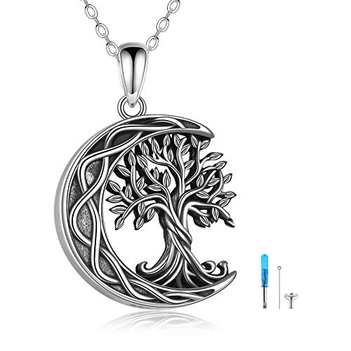 ONEFINITY Tree of Life Urn Necklaces for Ashes Sterling Silver Celtic Knot Moon Tree of Life Cremation Jewelry for Ashes Memory Jewelry for Women Men