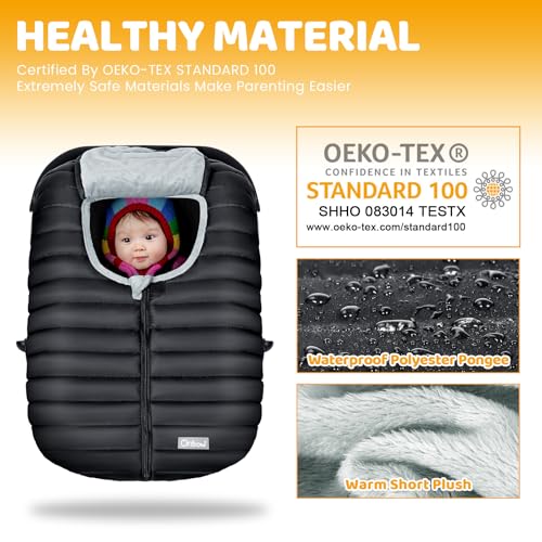 Orzbow Car Seat Cover Baby, Winter Car Seat Cover for Infant Boys & Girls, Warm Carseat Covers Baby with Plush Lining for Cold Weather, Waterproof, Universal Fit, Newborn Essentials, Black by Orzbow - Image 5