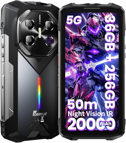 FOSSIBOT F113 5G 20000mAh/33W Rugged Phone Unlocked, 36GB+256GB/2TB, MediaTek Dimensity 7050+Android 15 Gaming Phone, 6.78' FHD+120Hz Gorilla Glass, 50m Ultra-Long-Range 64MP 4K Night Vision Camera