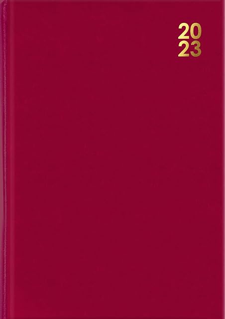 DESIGN GROUP 2023 Premium Burgundy Hard Cover Desk Diary Week to View A4 Home Office Planner, Red (ankBASB23red)