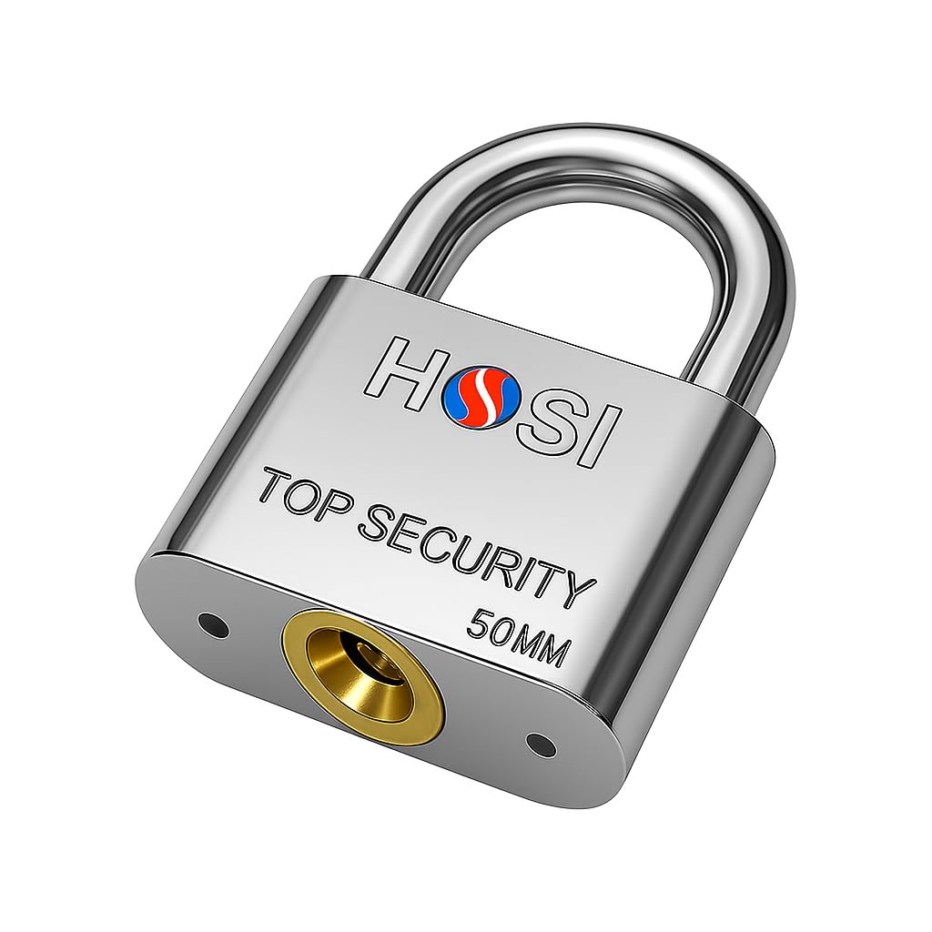 Eshcon Brass Cylinder Steel Polished Heavy Duty Top Security Padlock 50MM with 3 Rode Keys [Imported Lock]