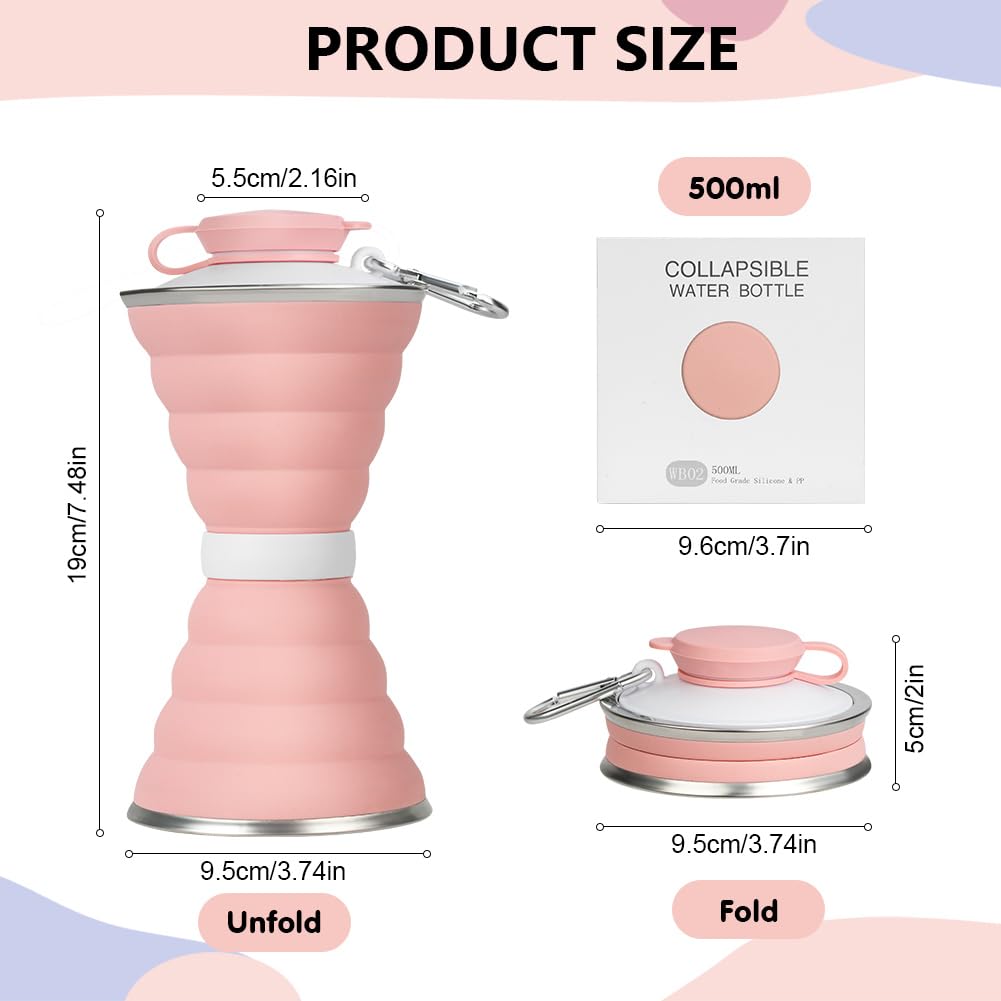 2 Borracce Pieghevoli In Silicone Da 500 Ml – Ideali Per Viaggio, Palestra E Campeggio – Antigoccia Con Moschettone