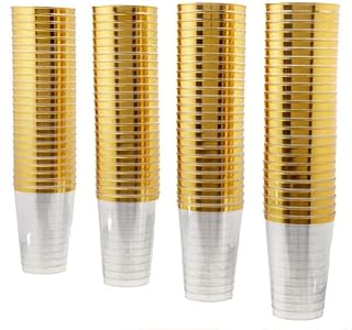 Auch 30 Pack Gold Plastic Cups, 12 OZ Clear Plastic Cups Tumblers, Elegant Gold Rimmed Plastic Cups, Disposable Cups With Gold Rim Perfect For Wedding, Thanksgiving Day, Christmas, Halloween Party Cups