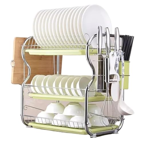 Eyawe 水切りラック 食器収納 3段 便利小物 バスケット シンプル (グリーン)
