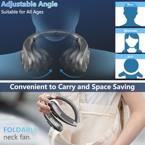Neck Fan with Mist Spray-Neck Fans that Blow Cold Air,Folding 4000Mah Portable Personal USB Rechargeable Battery Operated Fan with Mister,Cooling Bladeless Travel Misting Fan for Neck Around Black by KJXIC - Image 4