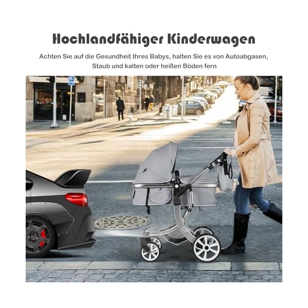 COSTWAY 2 in 1 Kinderwagen faltbar, Kombikinderwagen mit verstellbarer Rückenlehne & Verdeck, Reisebuggy tragbar mit Sonnenschutz, Wickeltasche für Baby bis 3 Jahren, 25 kg Belastbar (Grau)